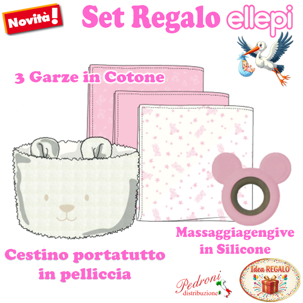 ELLEPI SET REGALO Cestino-Garze-Massaggia Gengive CR1035 Rosa
